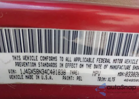 2004 Jeep Grand Cherokee Limited from USA, damaged, VIN 1J4GX58N34C401838